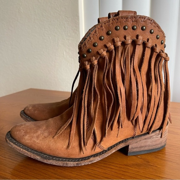 Liberty Black Meriwether Fringe Studded Ankle Boots Brown Leather Western Size 6 - Picture 1 of 16